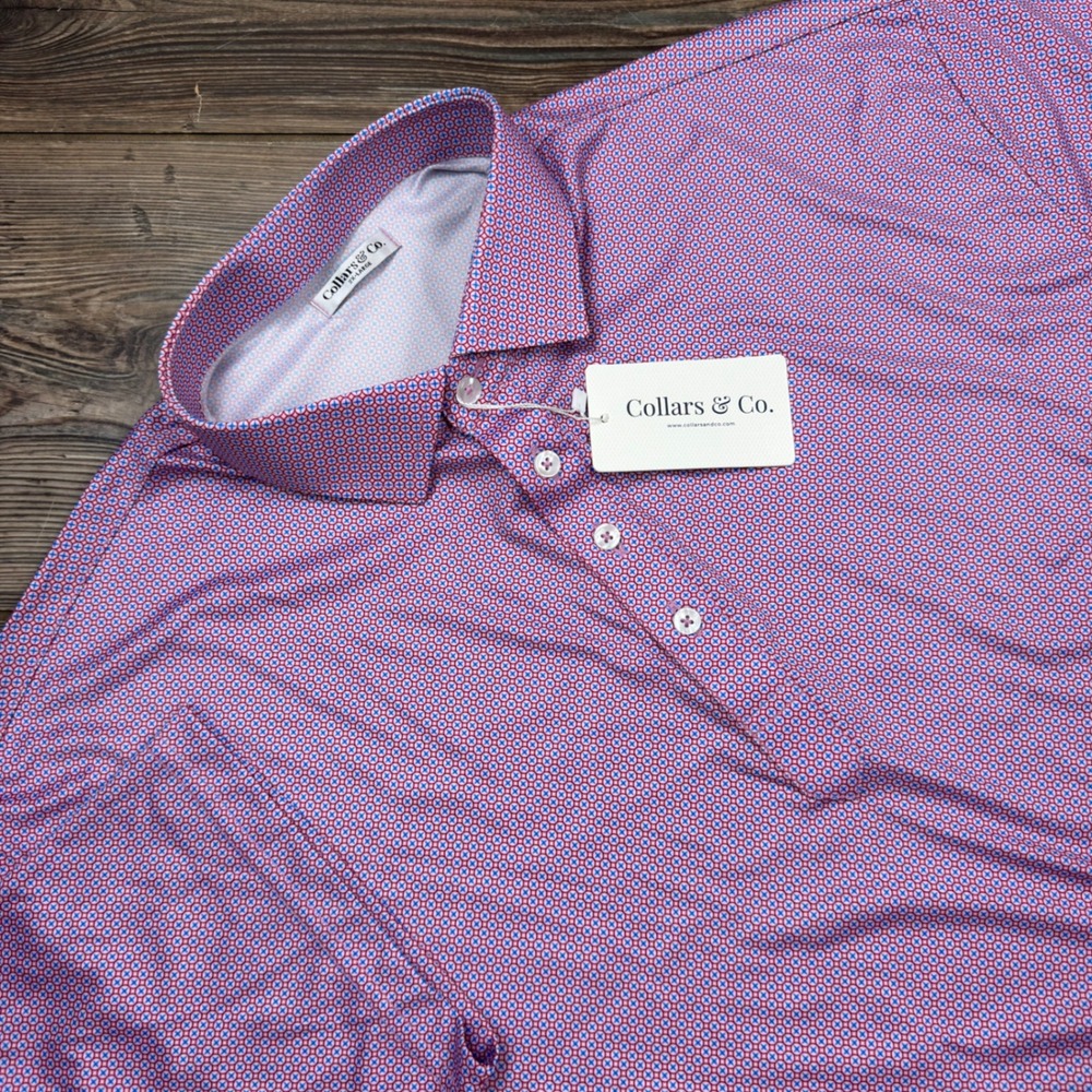 Collars & Co Mens Size 2XL Polo Shirt Purple Geometric Dress Collar Stretch NWT
